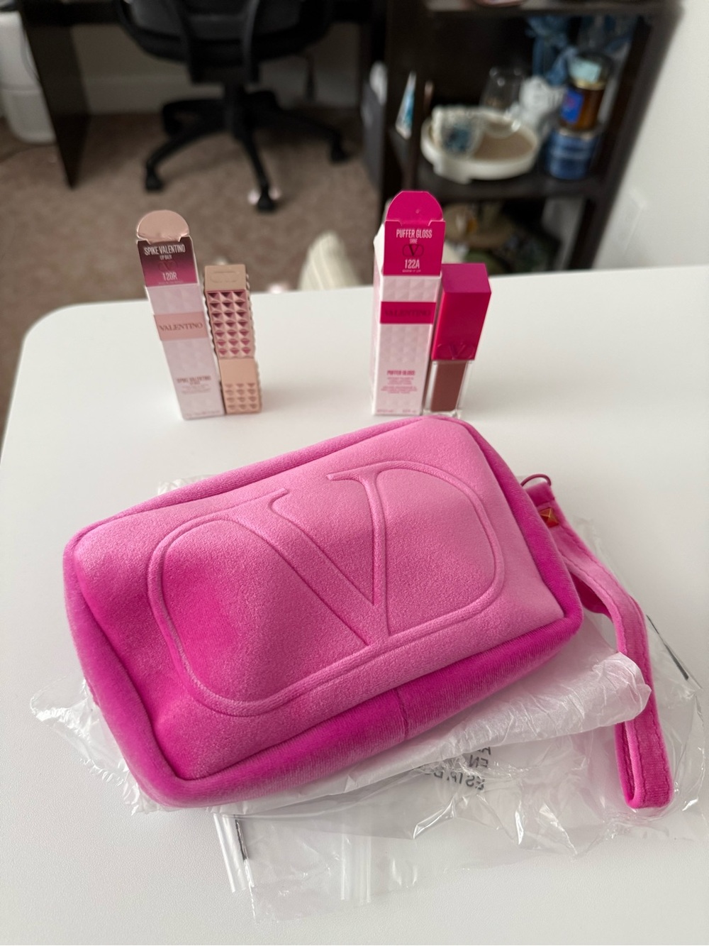 Valentino Bundle - Spike Lip Balm, Puffer Gloss, & Pink Pouch Set